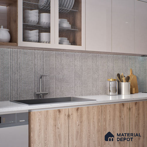 Geometric Look Floor & Wall Tile TL 06017 Pixel Glaze 2 ft x 2 ft Rustic Carving Matte Finish Vitrified Tile - 9 mm | Suitable For Living Room, Bedroom, Bathroom, Kitchen & Dining