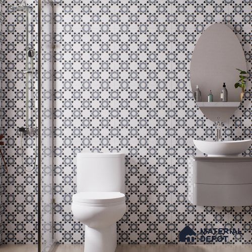 Moroccan Look Floor & Wall Tile TL 06018 Glazed Ice 2 ft x 2 ft Rustic Carving Matte Finish Vitrified Tile - 9 mm | 1 Random Design | Suitable For Living Room, Bedroom, Bathroom, Kitchen & Dining | Please Expect a Slight Variation of Pattern