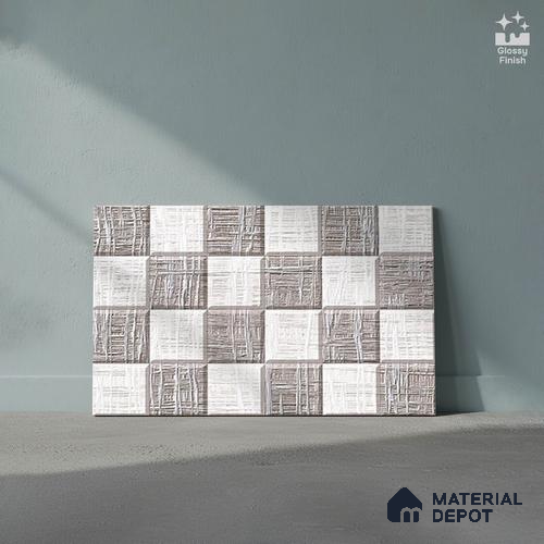 TL 01898 B Dark Grey & White Highlighter 18 x 12 inch Glossy Finish Ceramic Wall Tile - 6 mm