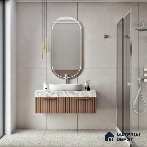 Cement Floor & Wall Tile TL 06088 Concrete Checks Plain 4 ft x 2 ft Vitrified Matte Finish - 9 mm | 12 Random Design | Suitable For Living Room, Bedroom, Bathroom, Kitchen