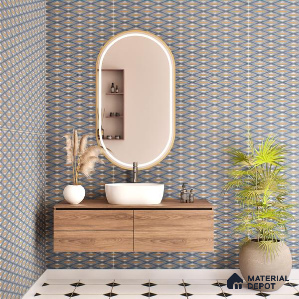 Highlighter Wall Tile TL 05517 D Prestige Sovereign Azure Decor 2 ft x 4 ft Vitrified Glue Matte Finish - 9 mm | Suitable for Living Room, Bedroom, Bathroom