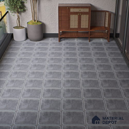 Cement Floor Tile TL 04782 C Earthen Slate Cement Grey 16 x 16 inch Vitrified Anti Skid Matte Finish - 12 mm | Suitable for Parking, Terrace, Balcony, Courtyard | Pattern Alignment May Vary | 2-3 mm Spacer is Mandatory