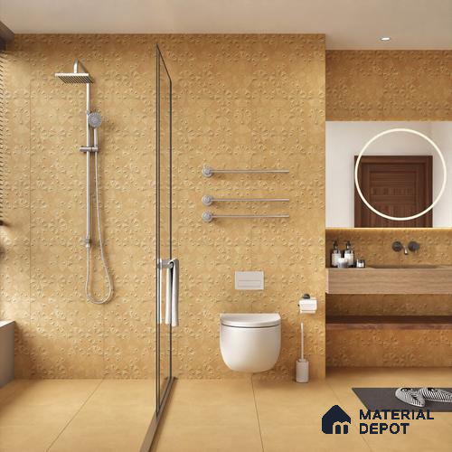 Punch Wall Tile TL 06184 C Trigon Lemmy Caramel Triangle 4 ft x 2 ft Vitrified Lustera Effect Feather Feel Matte Finish - 8.5 mm | 3 Random Design | Suitable for Living Room, Bedroom, Bathroom | image 07