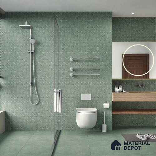 Punch Wall Tile TL 06186 C Trigon Lemmy Emerald Triangle 4 ft x 2 ft Vitrified Lustera Effect Feather Feel Matte Finish - 8.5 mm | 3 Random Design | Suitable for Living Room, Bedroom, Bathroom