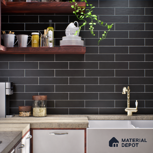 TL 03727 H Negro 300x75 mm Matte Finish Ceramic Wall Subway Tile - 10 mm