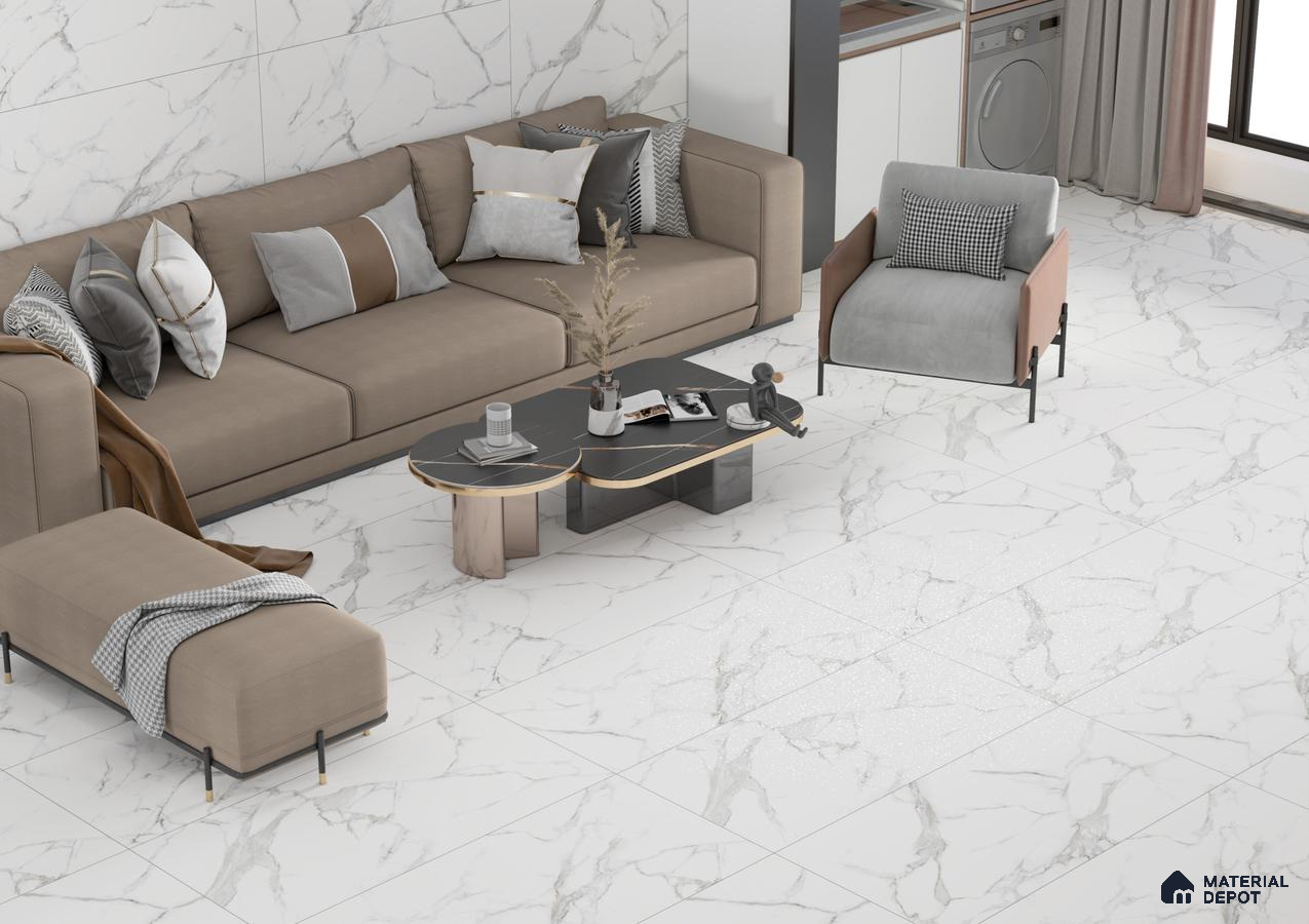 Elegant White Marble Living Room Tiles | Material Depot