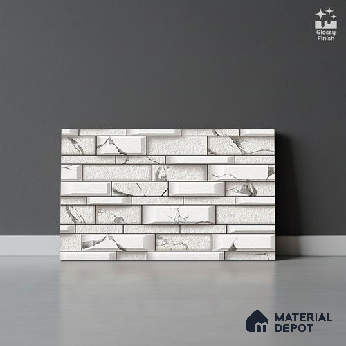 TL 05784 Charcoal White 450x300 mm Glossy Finish Ceramic Wall Tile - 7 mm (Random Design)