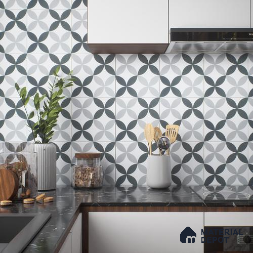 Moroccan Wall & Floor Tile TL 04958 Marrakech Rangoli Greyshades 1 ft x 1 ft Ceramic Matte Finish - 9 mm | Suitable for Bathroom, Kitchen, Balcony | Please Expect a Slight Variation of Pattern