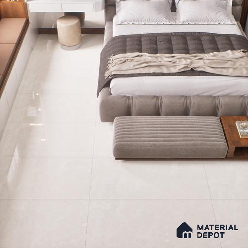 Marble Floor & Wall Tile TL 00677 Cloudy White Glossy Finish 4 ft x 2 ft Vitrified Tile - 9 mm | Suitable For living Room, Bedroom, Bathroom