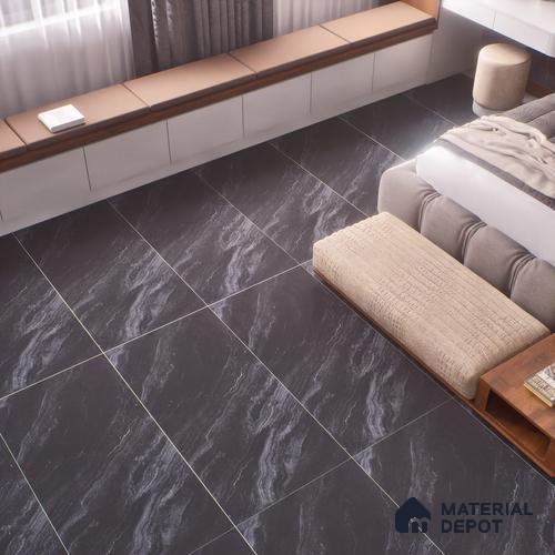 Marble Floor & Wall Tile | TL 00678 Coal Black 4 ft x 2 ft Matte Finish Full Body Vitrified Tile - 9 mm | Suitable For Living Room, Bedroom, Dining Area