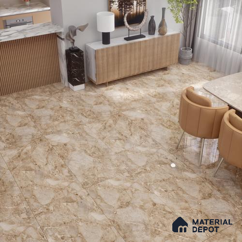 Marble Floor & Wall Tile TL 02175 Cornell Brown 4 ft x 2 ft Glossy Finish Vitrified Tile - 9 mm