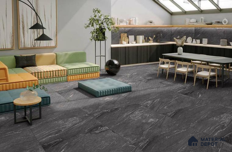 Stone Floor & Wall Tile TL 04447 Corten Cappuccino 4 ft x 2 ft Digital Punch Matte Finish Vitrified Tile - 9 mm | 4 Random Design | Suitable For Living Room, Bedroom, Bathroom