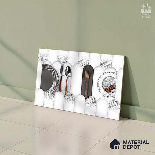 TL 00625 B Highlighter 1 Cool White & Black 12 x 18 inch Glossy Finish 3D High Definition Digital Subway Ceramic Wall Tile - 6 mm