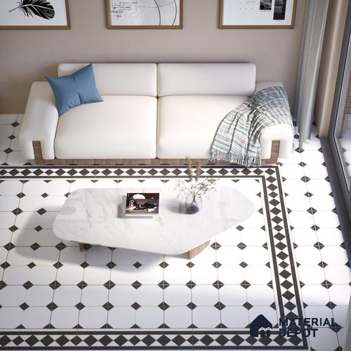 Moroccan Carpet Floor Tile TL 00202 B Border Monochrome 1 ft x 1 ft Matte Finish Ceramic Tile - 9 mm | Suitable For Living Room, Kitchen, Bathroom | Please Expect a Slight Variation of Pattern