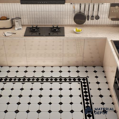 Moroccan Carpet Floor Tile TL 00202 A Corner Monochrome 1 ft x 1 ft Matte Finish Ceramic Tile - 9 mm | Suitable For Living Room, Kitchen, Bathroom | Please Expect a Slight Variation of Pattern