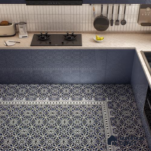 Moroccan Carpet Floor Tile TL 00203 A Corner Blue 1 ft x 1 ft Matte Finish Ceramic Tile - 9 mm | Suitable For Living Room, Kitchen, Bathroom | Please Expect a Slight Variation of Pattern