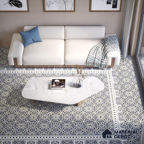 Moroccan Carpet Floor Tile TL 00203 A Corner Blue 1 ft x 1 ft Matte Finish Ceramic Tile - 9 mm | Suitable For Living Room, Kitchen, Bathroom | Please Expect a Slight Variation of Pattern