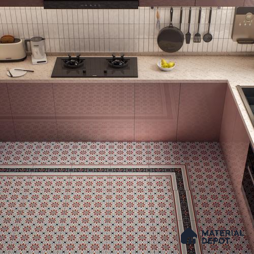 Moroccan Carpet Floor Tile TL 00206 A Corner Red & White 1 ft x 1 ft Matte Finish Ceramic Tile - 9 mm | Suitable For Living Room, Kitchen, Bathroom | Please Expect a Slight Variation of Pattern