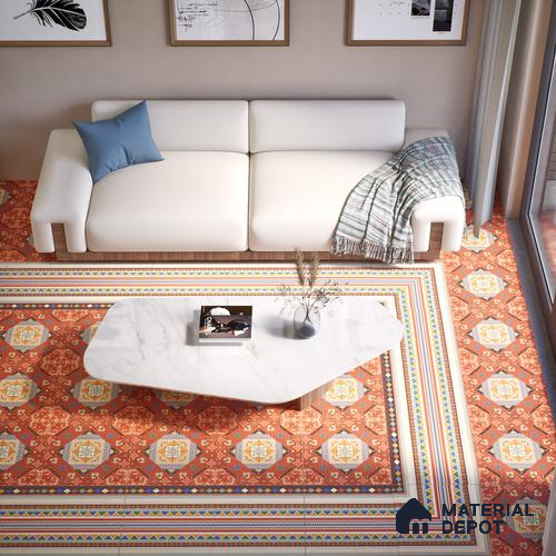 Moroccan Carpet Floor Tile TL 00204 A Corner Red 1 ft x 1 ft Matte Finish Ceramic Tile - 9 mm | Suitable For Living Room, Kitchen, Bathroom | Please Expect a Slight Variation of Pattern