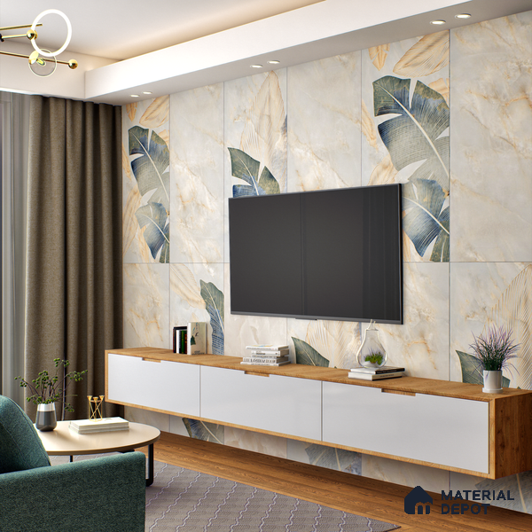 Tropical Wall Tile TL 06640 B Selva Onyx Crema Decore 4 ft x 2 ft Matte Finish Vitrified Tile - 9 mm | 3 Random Face | Suitable for Living Room, Bedroom, Bathroom, Dining