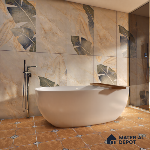 Tropical Wall Tile TL 06640 B Selva Onyx Crema Decore 4 ft x 2 ft Matte Finish Vitrified Tile - 9 mm | 3 Random Face | Suitable for Living Room, Bedroom, Bathroom, Dining