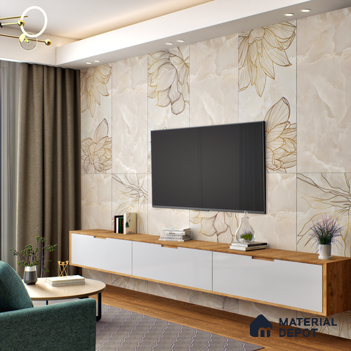 Floral Wall Tile TL 06637 B Rose Onyx Crema Decore 4 ft x 2 ft Matte Finish Vitrified Tile - 9 mm | 3 Random Face | Suitable for Living Room, Bedroom, Bathroom, Dining