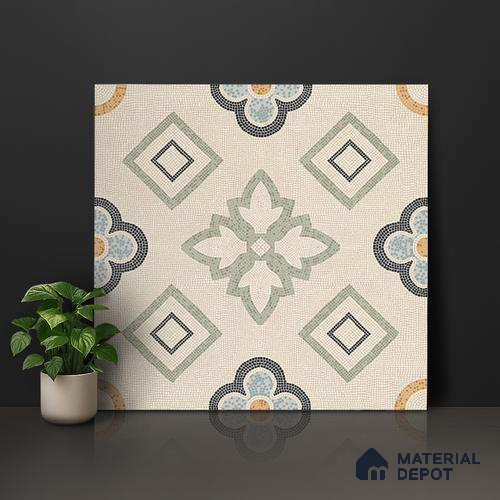 Moroccan Wall & Floor Tile TL 06603 Seta Crema 2 ft x 2 ft Vitrified Matte Finish - 9 mm | Suitable for Living Room, Balcony, Courtyard | Please Expect a Slight Variation of Pattern