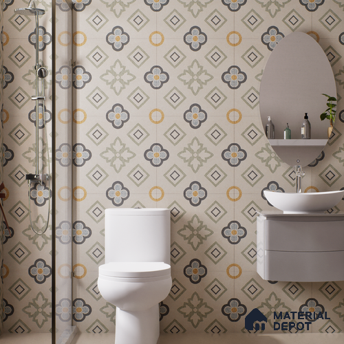 Moroccan Wall & Floor Tile TL 06603 Seta Crema 2 ft x 2 ft Vitrified Matte Finish - 9 mm | Suitable for Living Room, Balcony, Courtyard | Please Expect a Slight Variation of Pattern
