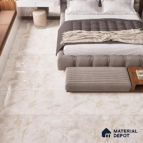 Marble Floor & Wall Tile TL 00690 Creamy Marble Glossy Finish 4 ft x 2 ft Vitrified Tile - 9 mm | Suitable For living Room, Bedroom, Bathroom