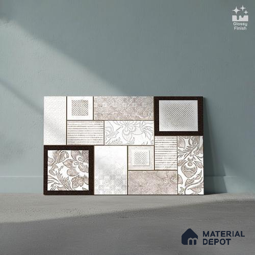 TL 01899 B Grey & Cream Highlighter 18 x 12 inch Glossy Finish Ceramic Wall Tile - 6 mm