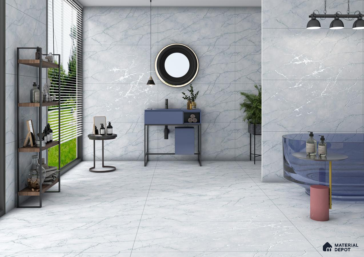 Modern Bathroom with Light Blue Marble Tiles | Material Depot