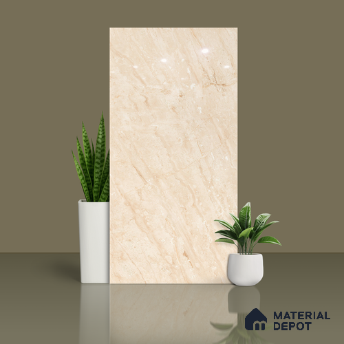 Budget Friendly Marble Floor & Wall Tile Value For Money TL 05579 Beige Terez Dayna 4 ft x 2 ft - Vitrified Glossy Finish -9 mm | 4 Random Design | Suitable for Living Room, Bedroom & Bathroom