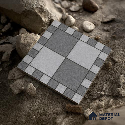 Budget Friendly Stone Look Value for Money Parking  Floor Tile 16 x 16 inch | TL 00658 B | Vitrified Matte Finish Tile - 12 mm | Suitable For Parking, Outdoor, Balcony & Terrace | Pattern Alignment May Vary | 2-3 mm Spacer is Mandatory