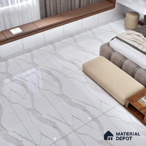 Endless Marble Floor & Wall Tile | TL 01183 Effulgent White | 4 ft x 2 ft Glossy Finish Vitrified Tile - 9 mm | Suitable For Living Room, Bedroom, Dining Area
