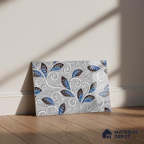TL 01917 B Flowery Grey Highlighter 1 18 x 12 inch Glossy Finish Ceramic Wall Tile - 6 mm