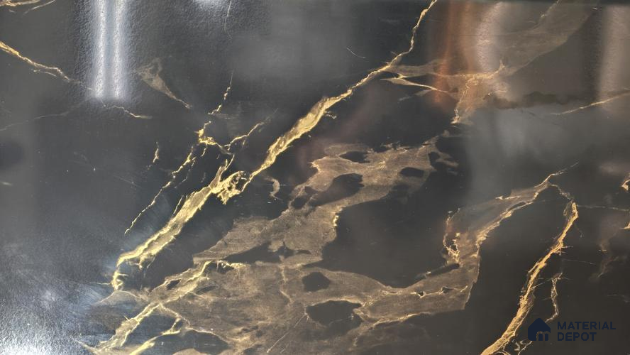 Black Marble Look LM 24248 HGL 8 ft x 4 ft High Gloss Finish Decorative Laminate - 1 mm | Suitable for TV Unit, Wardrobe, Kitchen Cabinets
