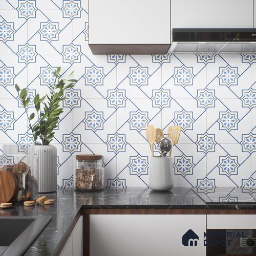 Moroccan Wall & Floor Tile TL 04939 Marrakech Blossom Blues 1 ft x 1 ft Ceramic Matte Finish - 9 mm | Suitable for Bathroom, Kitchen, Balcony | Please Expect a Slight Variation of Pattern