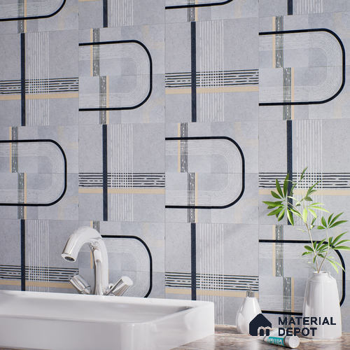 Geometric Wall & Floor Tile TL 04954 Marrakech Nordish Linea 1 ft x 1 ft Ceramic Matte Finish - 9 mm | Random 2 | Suitable for Living Room, Bedroom, Bathroom, Courtyard, Balcony | Please Expect a Slight Variation of Pattern