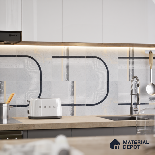 Geometric Wall & Floor Tile TL 04954 Marrakech Nordish Linea 1 ft x 1 ft Ceramic Matte Finish - 9 mm | Random 2 | Suitable for Living Room, Bedroom, Bathroom, Courtyard, Balcony | Please Expect a Slight Variation of Pattern