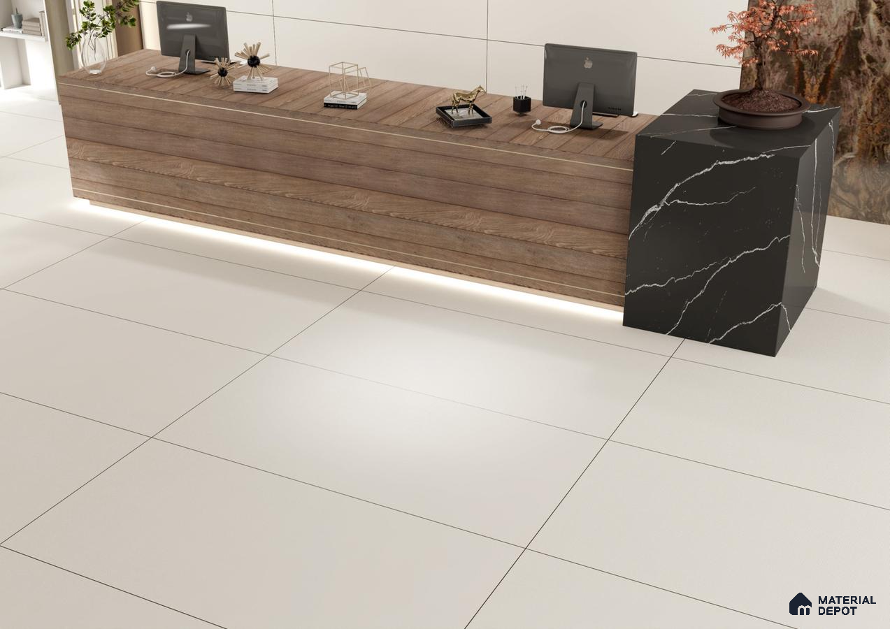 Elegant Reception Desk with Minimalist Large-Format Tiles | Material Depot