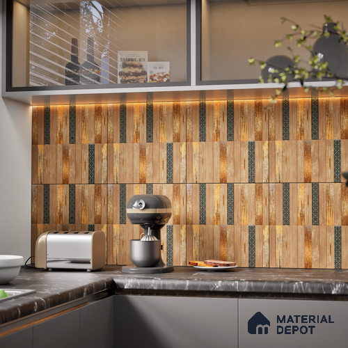 Faux Subway Wall Tile TL 08501 D 1 ft x 1 ft Glue Matte Finish Ceramic Tile - 10 mm | Suitable for Kitchen, Bathroom & Dining Area | Please Expect a Slight Variation of Pattern