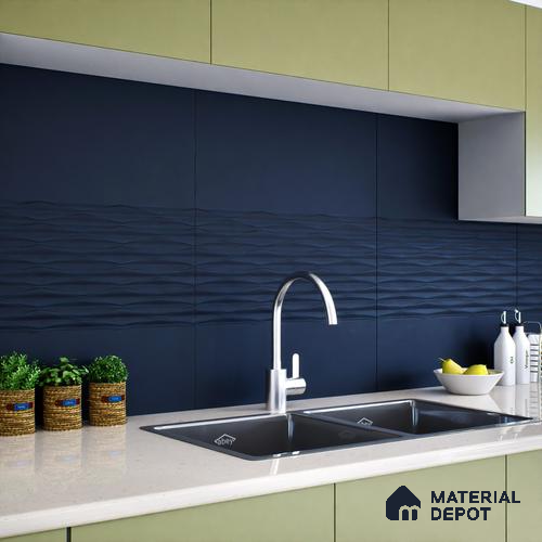 Plain Wall Tile TL 05383 F Miraq Plain Deep Blue 2 ft x 1 ft Ceramic Matte Finish - 8 mm | Suitable For Kitchen, Bathroom Walls and Backsplashes | Please Expect a Slight Variation of Pattern