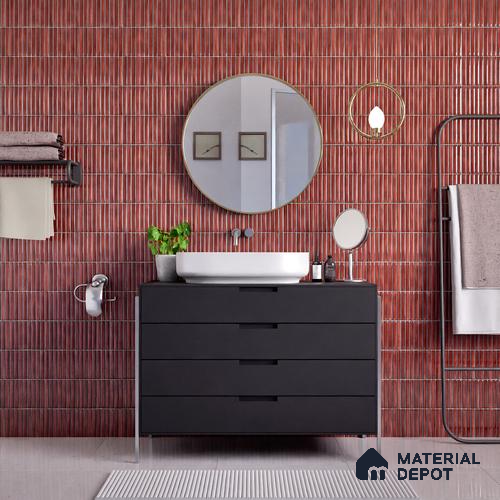 Faux Subway Wall Tile TL 05376 C Miraq Kitkat Maroon 2 ft x 1 ft Ceramic Glossy Finish - 8 mm | Suitable For Kitchen, Bathroom Walls and Backsplashes | Please Expect a Slight Variation of Pattern