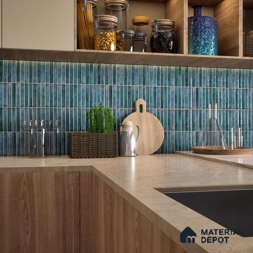 Faux Subway Wall Tile TL 05376 H Miraq Kitkat Turquoise Green 2 ft x 1 ft Ceramic Glossy Finish - 8 mm | Suitable For Kitchen, Bathroom Walls and Backsplashes | Please Expect a Slight Variation of Pattern