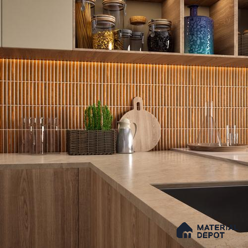 Faux Subway Wall Tile TL 05376 K Miraq Kitkat Wood Brown 2 ft x 1 ft Ceramic Matte Finish - 8 mm | Suitable For Kitchen, Bathroom Walls and Backsplashes | Please Expect a Slight Variation of Pattern