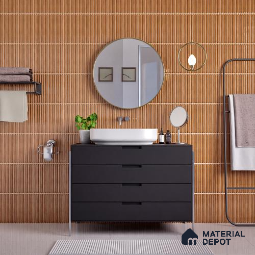 Faux Subway Wall Tile TL 05377 B Miraq Ripple Stripes Brown 2 ft x 1 ft Ceramic Glossy Finish - 8 mm | Suitable For Kitchen, Bathroom Walls and Backsplashes | Please Expect a Slight Variation of Pattern