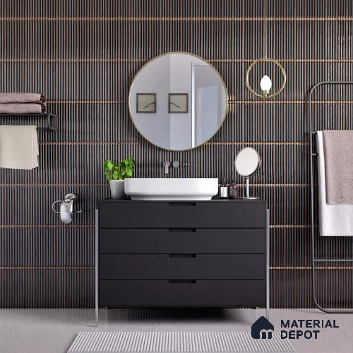 Faux Subway Wall Tile TL 05377 Miraq Ripple Stripes Black 2 ft x 1 ft Ceramic Glossy Finish - 8 mm | Suitable For Kitchen, Bathroom Walls and Backsplashes | Please Expect a Slight Variation of Pattern