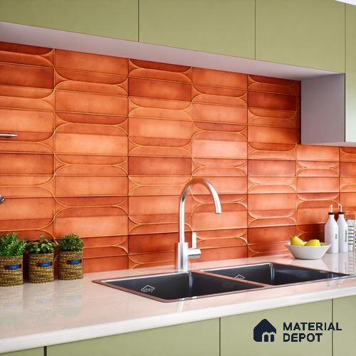 Faux Subway Wall Tile TL 05295 B Splendore Golden Arch Cotto 2 ft x 1 ft Ceramic Matte Finish - 9 mm | Suitable for Bathroom, Balcony, Kitchen Walls & Backsplashes | Please Expect a Slight Variation of Pattern