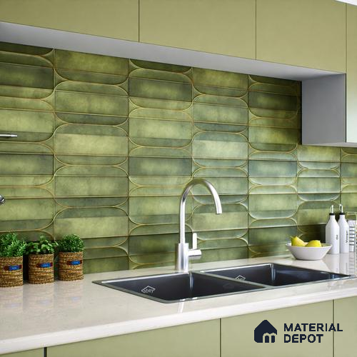 Faux Subway Wall Tile TL 05295 C Splendore Golden Arch Olive 2 ft x 1 ft Ceramic Matte Finish - 9 mm | Suitable for Bathroom, Balcony, Kitchen Walls & Backsplashes | Please Expect a Slight Variation of Pattern