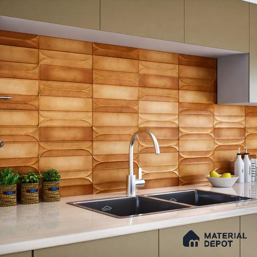 Faux Subway Wall Tile TL 05295 G Splendore Golden Arch Bruno 2 ft x 1 ft Ceramic Matte Finish - 9 mm | Suitable for Bathroom, Balcony, Kitchen Walls & Backsplashes | Please Expect a Slight Variation of Pattern